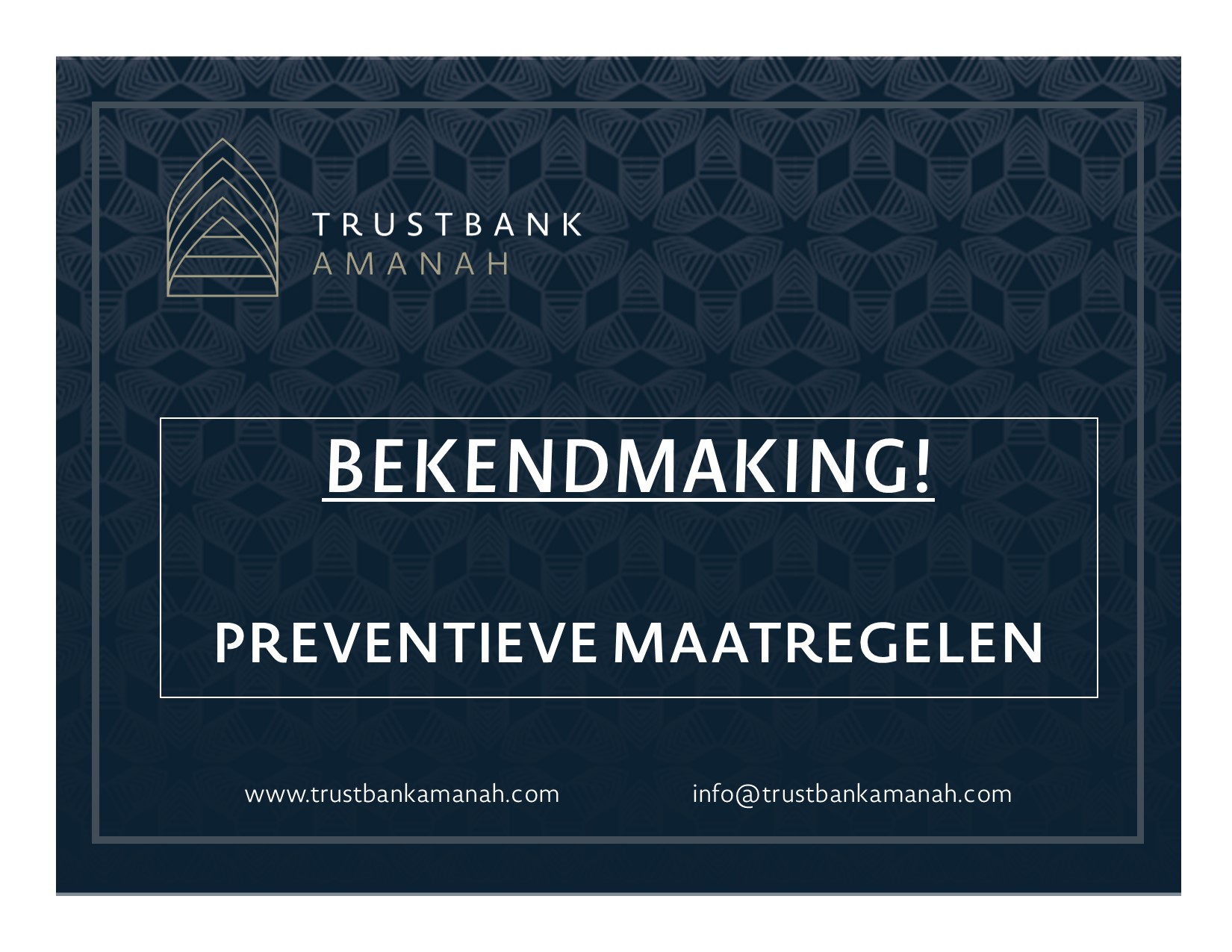 Trustbank Amanah Preventieve Maatregelen COVID19